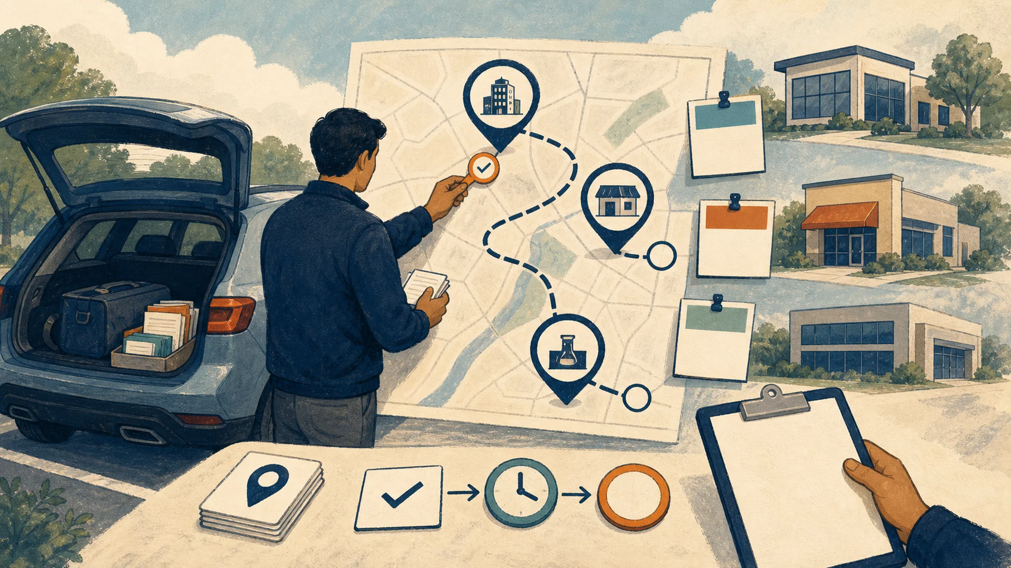 Lab sales follow up conversion rate shown as route stops becoming booked next steps.