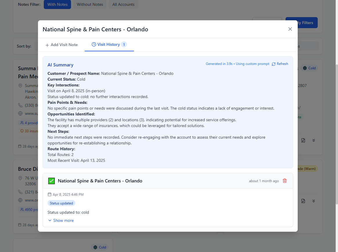 MedRoute AI automatic call summary capturing visit notes and next steps